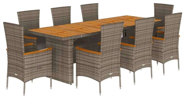 VidaXL Polyrattan Kerti Étkezőgarnitúra - 9 részes - Szürke