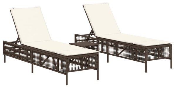 2 db barna polyrattan napozóágy asztallal