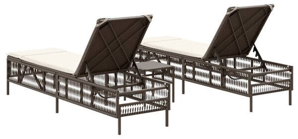 2 db barna polyrattan napozóágy asztallal