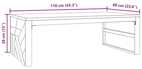 Tömör tíkfa dohányzóasztal 110x60x38