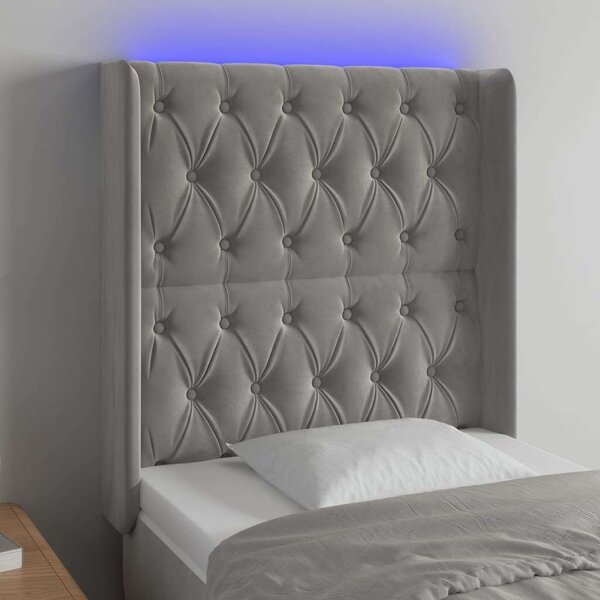 VidaXL világosszürke bársony LED-es fejtámla 83x16x118/128 cm