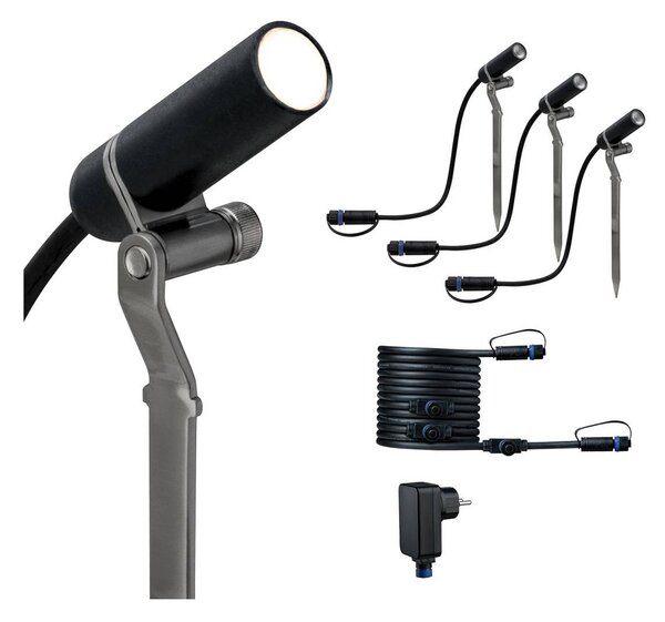 Paulmann Plug & Shine Plantini 3,000K alap 3 darabos készlet, dimmelhető, Fekete, Alumínium, Modern