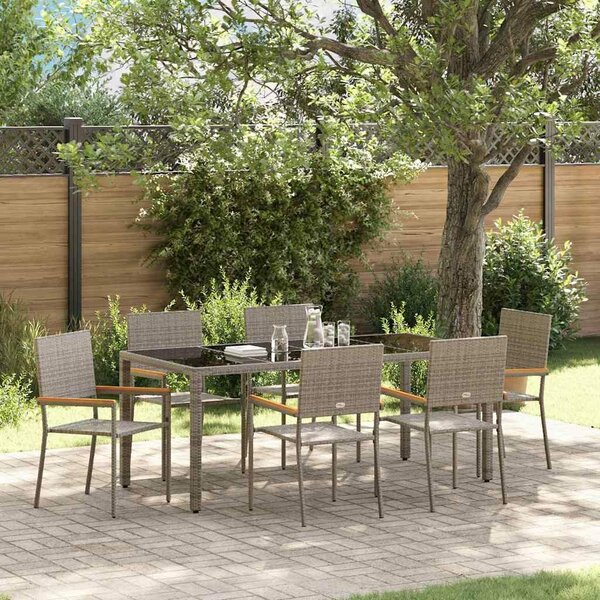 VidaXL Kert étkező szett 7 pcs Szürke 190 x 90 x 75 cm polirattan