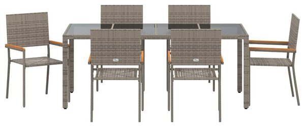 VidaXL Kert étkező szett 7 pcs Szürke 190 x 90 x 75 cm polirattan
