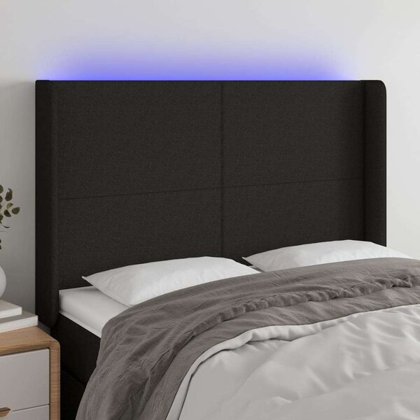 VidaXL Fekete Szövet Fejtámla LED-del - 147x16x118/128 cm
