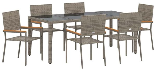 VidaXL Kert étkező szett 7 pcs Szürke 190 x 90 x 75 cm polirattan