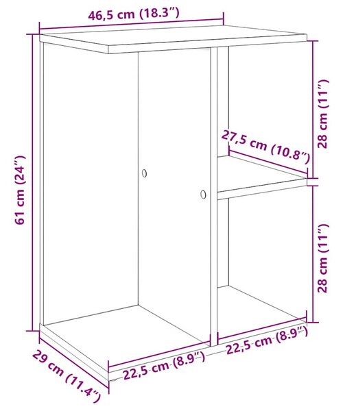 Éjjeliszekrény fekete tölgy 46,5x29x61 cm gépelt fa