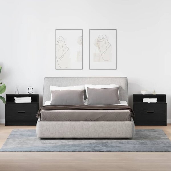 Éjjeliszekrények fiókos 2 db fekete tölgy 51 x 31 x 47 cm