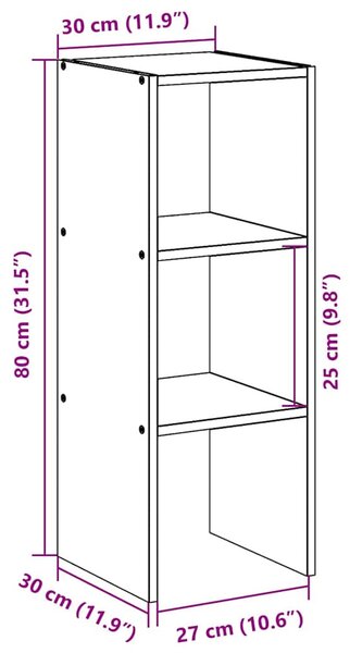 Fekete tölgy szerelt fa könyvespolc halmozható 30 x 30 x 80 cm