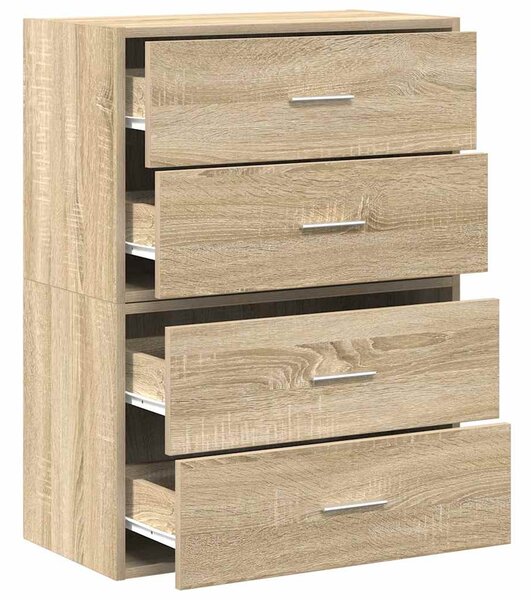 2 db sonoma tölgy szerelt fa szekrény 2 fiókkal 60 x 31 x 40 cm