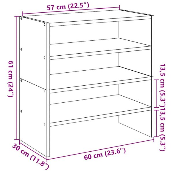 2 db füstös tölgy cipőtartó állvány halmozható 60 x 30 x 30,5cm