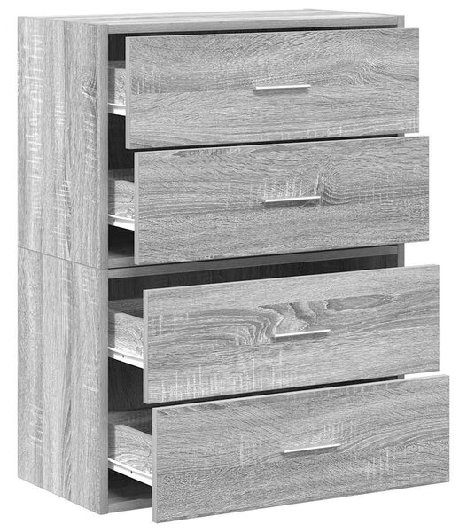 2 db szürke sonoma szerelt fa szekrény 2 fiókkal 60 x 31 x 40cm