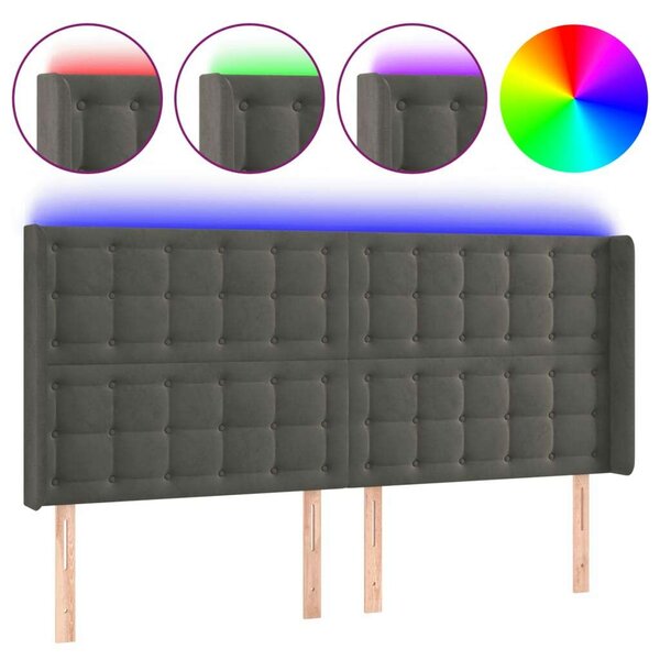Bársony LED Fejtámla - Sötétszürke - 203x16x118/128cm