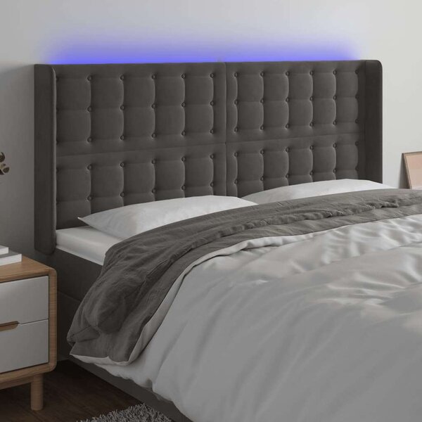 Bársony LED Fejtámla - Sötétszürke - 203x16x118/128cm
