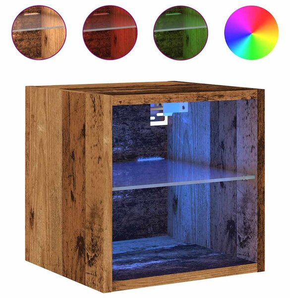 Antik fa színű fali TV-szekrény LED-világítással 30x28,5x30 cm