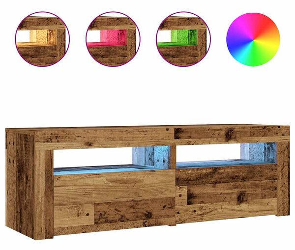 2 db antik fa színű éjjeliszekrény LED-del 60 x 35 x 40 cm