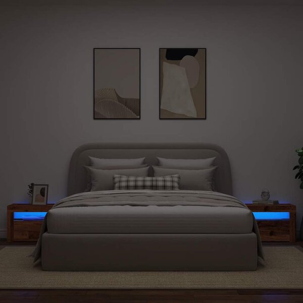 2 db antik fa színű éjjeliszekrény LED-del 60 x 35 x 40 cm