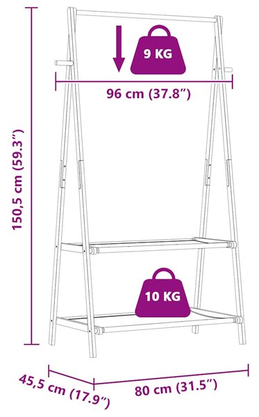 Bambusz ruhaállvány polcokkal 96 x 45,5 x 150,5 cm
