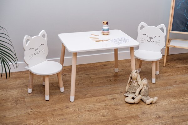 Gyermekasztal székekkel - Cica - fehér Kids table set - Cat set - 1x asztal + 1x szék