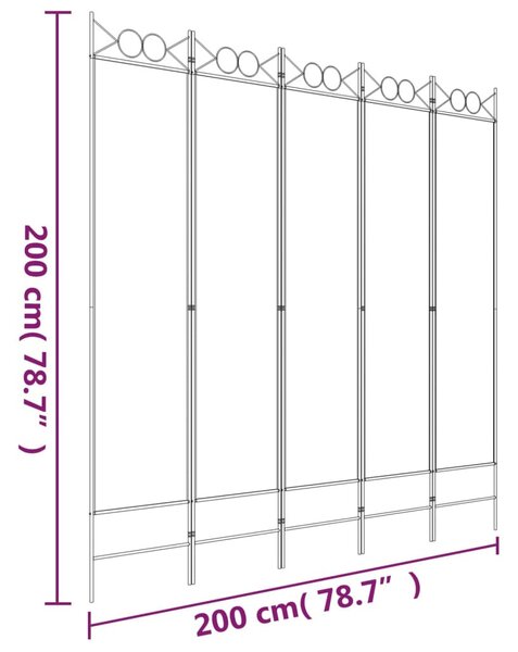 5 paneles fekete szövet térelválasztó 200x200 cm