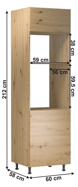 Magas konyhaszekrény beépített konyhai gépekhez D60PM Langari (artisan tölgy)
