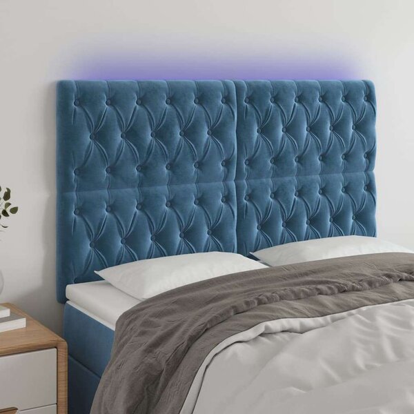 VidaXL sötétkék bársony LED-es fejtámla 160x7x118/128 cm