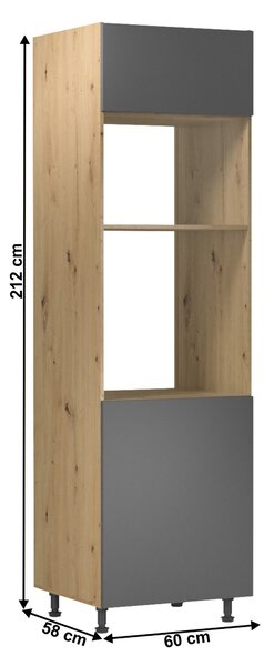 Magas konyhaszekrény beépített konyhai gépekhez D60PM Langari (artisan tölgy + matt szürke)