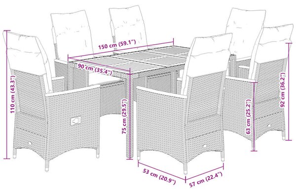 VidaXL Polyrattan Kerti Étkezőgarnitúra - 7 részes - Szürke