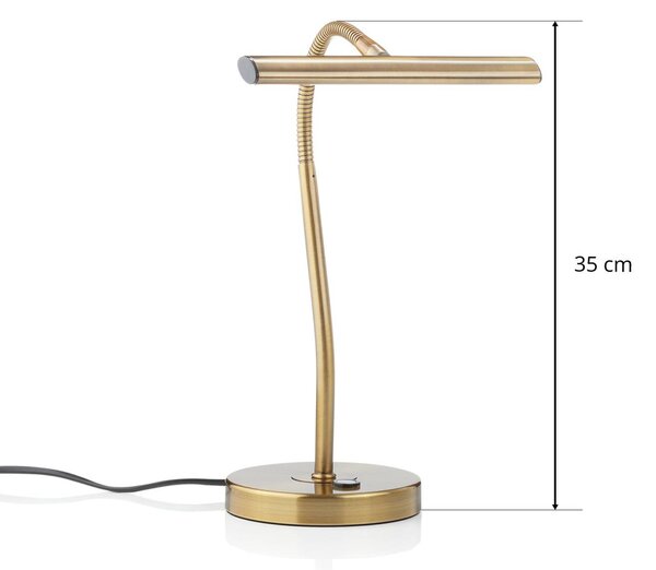 Trio Lighting Curtis hajlítható LED asztali lámpa, antik sárgaréz, dimmelhető, Bronz / antik sárgaréz, Dolgozószoba / Iroda, fém, Modern