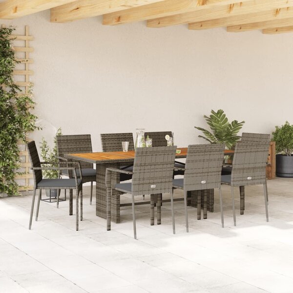 VidaXL 9 részes szürke polyrattan kerti étkezőgarnitúra párnával