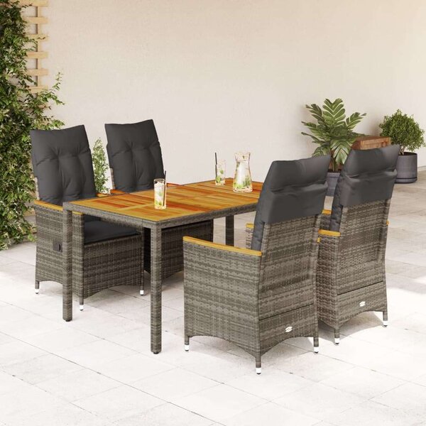 VidaXL Polyrattan Kerti Étkezőgarnitúra - 5 részes - Szürke