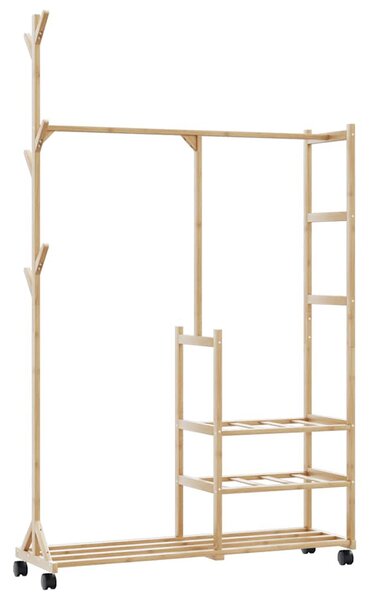Bambusz ruhaállvány polcokkal és kerekekkel 100x38x175,5 cm