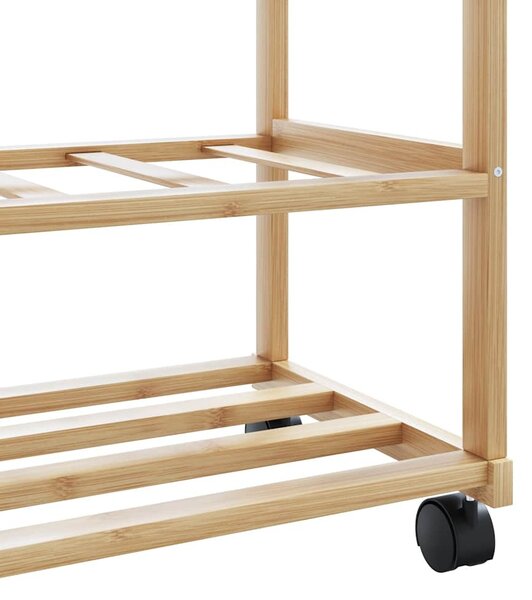 Bambusz ruhaállvány polcokkal és kerekekkel 100x38x175,5 cm