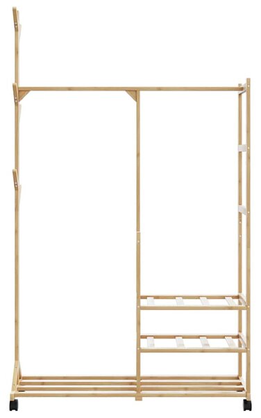 Bambusz ruhaállvány polcokkal és kerekekkel 100x38x175,5 cm