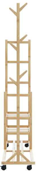 Bambusz ruhaállvány polcokkal és kerekekkel 100x38x175,5 cm