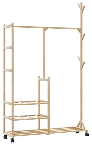Bambusz ruhaállvány polcokkal és kerekekkel 100x38x175,5 cm