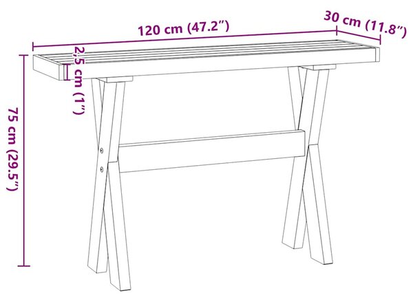 Konzolasztal NOAIN X alakú lábak 120x30x75 cm tömör fa fenyőfa