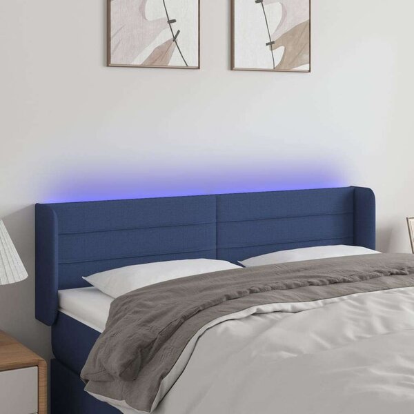 VidaXL kék szövet LED-es fejtámla 147 x 16 x 78/88 cm