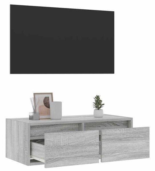 TV-szekrény LED-es világítással szürke sonoma 75x35,5x25 cm