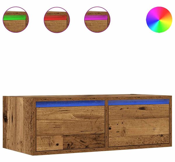 TV szekrény LED világítással régi fa 75x35,5x25 cm