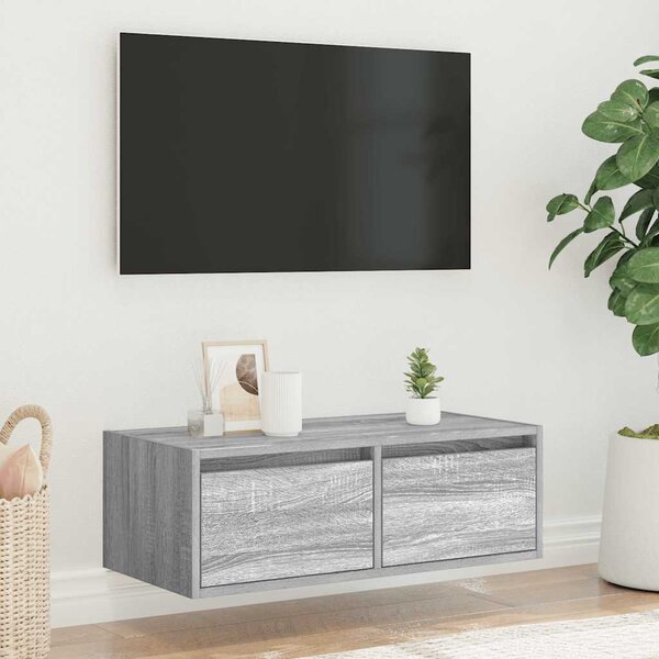 TV-szekrény LED-es világítással szürke sonoma 75x35,5x25 cm