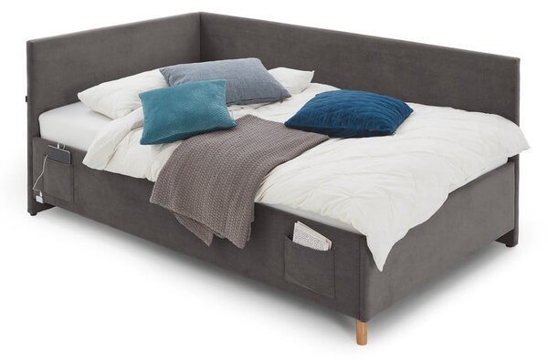 Antracitszürke kárpitozott ágyneműtartós sarok gyerekágy ágyráccsal 90x200 cm Cool – Meise Möbel