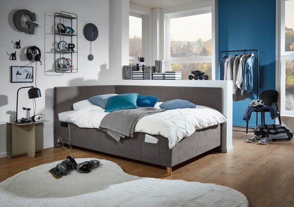 Antracitszürke kárpitozott ágyneműtartós sarok gyerekágy ágyráccsal 90x200 cm Cool – Meise Möbel