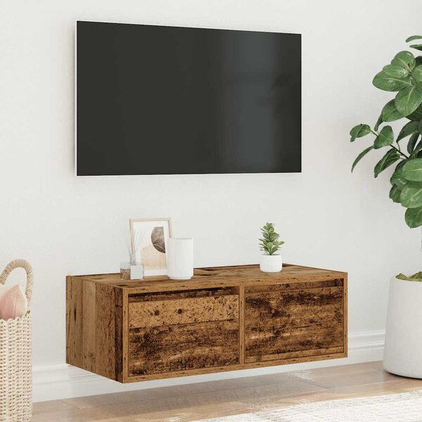 TV szekrény LED világítással régi fa 75x35,5x25 cm