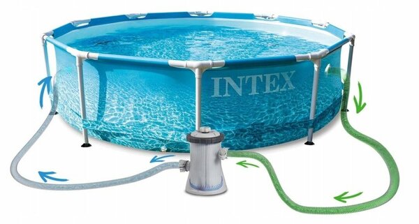 Kerek fémkeretes medence Beachside Metal Frame Intex 28208NP, 305x76 cm, szűrőszivattyúval
