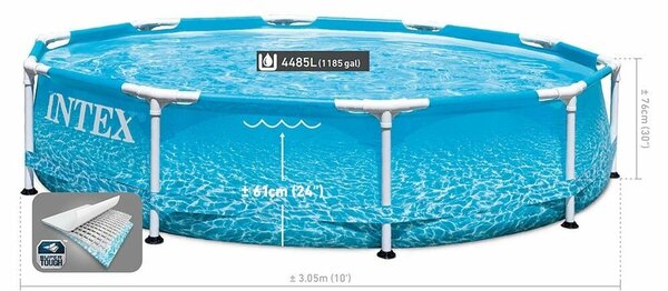 Kerek fémkeretes medence Beachside Metal Frame Intex 28208NP, 305x76 cm, szűrőszivattyúval