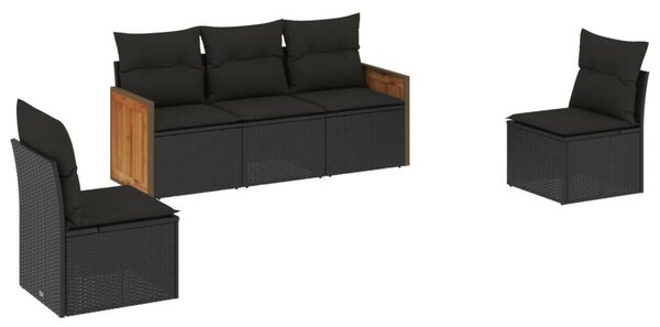 VidaXL 5 részes fekete polyrattan kerti kanapészett párnákkal