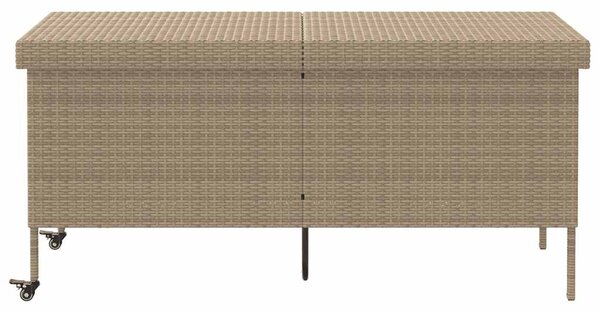Bézs polyrattan kerti tárolóláda kerekekkel 160x55x75 cm