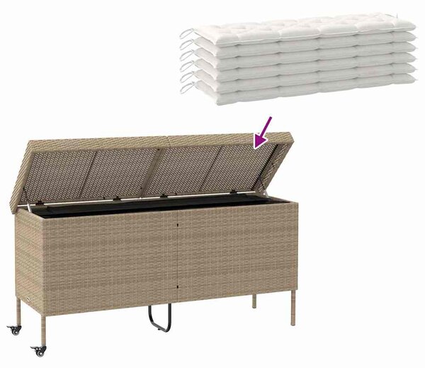 Bézs polyrattan kerti tárolóláda kerekekkel 160x55x75 cm