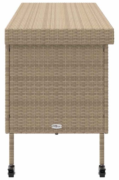 Bézs polyrattan kerti tárolóláda kerekekkel 160x55x75 cm